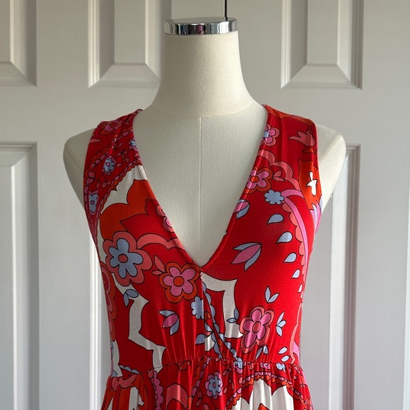 Boden Sylvia Flame Scarlet Paisley Jersey Sleeveless Tier Maxi Dress Size 4 - Picture 4 of 15